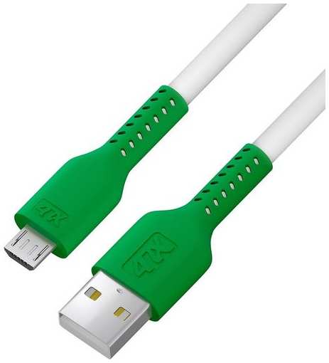 Кабель GREENCONNECT 4PH-R90067, micro USB (m) - USB (m), 1м, 2A, зеленый / белый 9668552330
