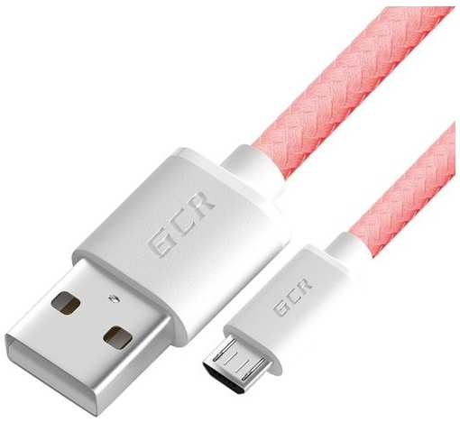 Кабель GREENCONNECT GCR-51688, micro USB (m) - USB (m), 0.5м, в оплетке, 2A, розовый / белый