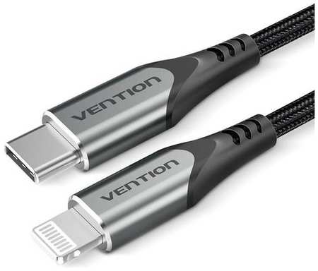 Кабель VENTION TACHF, Lightning (m) - USB Type-C (m), 1м, MFI, в оплетке, черный / серебристый