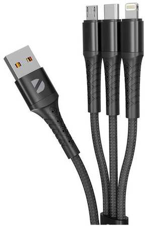 Кабель Deppa 72514, Lightning (m)/USB Type-C (m)/micro USB (m) - USB (m), 1.2м, в оплетке, 2.4A, черный 9668556952