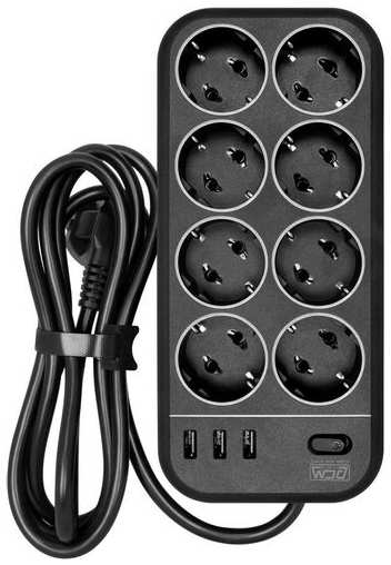 Сетевой фильтр POWERCOM SP-08 USB03AB, 1.8м, черный 9668563946