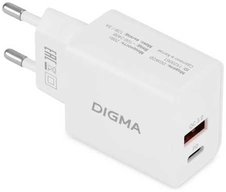 Сетевое зарядное устройство Digma DGW2D, USB-C + USB-A, 20Вт, 3A, белый [dgw2d0f110wh] 9668564408