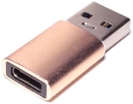 Адаптер USB2.0 PREMIER 6-071, USB 2.0 A(m) (прямой) - USB Type-C (f) (прямой), пакет, золотистый