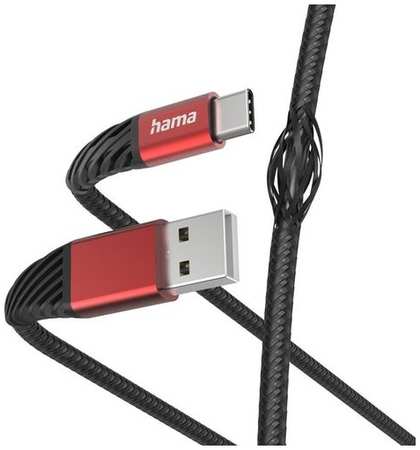 Кабель HAMA H-201540, USB Type-C (m) - USB (m), 1.5м, в оплетке, 3A, черный / красный [00201540] 9668579602