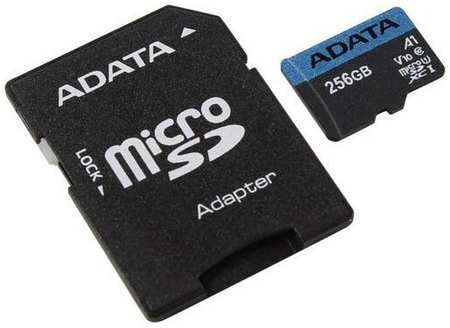 Карта памяти microSDXC UHS-I U1 A-Data Premier Pro 256 ГБ, 100 МБ/с, 10X, Class 10, AUSDX256GUICL10A1-RA1, 1 шт., переходник SD