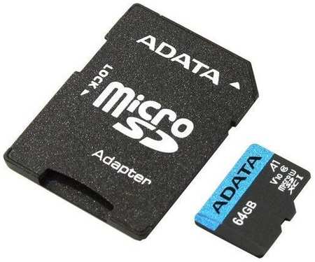 Карта памяти microSDXC UHS-I U1 A-Data Premier Pro 64 ГБ, 85 МБ/с, 10X, Class 10, AUSDX64GUICL10A1-RA1, 1 шт., переходник SD