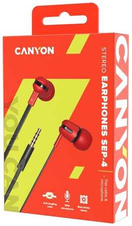 Наушники Canyon SEP-4, 3.5 мм, внутриканальные, красный [cns-cep4r] 9668590813