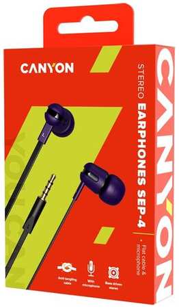 Наушники Canyon SEP-4, 3.5 мм, внутриканальные, фиолетовый [cns-cep4p] 9668590819