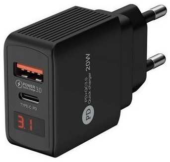 Сетевое зарядное устройство Wiiix UNNK-4-2-02-QCPD-B, USB-C + USB-A, 20Вт, 3A, черный 9668598767