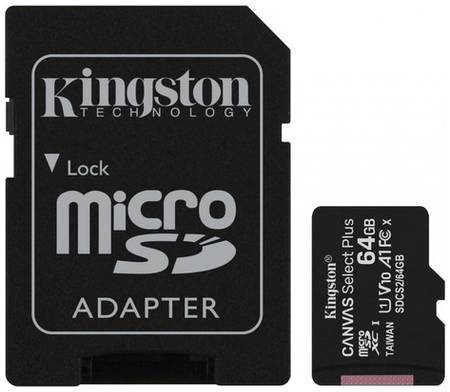 Карта памяти microSDXC UHS-I Kingston Canvas Select Plus 64 ГБ, 100 МБ/с, Class 10, SDCS2/64GB, 1 шт., переходник SD