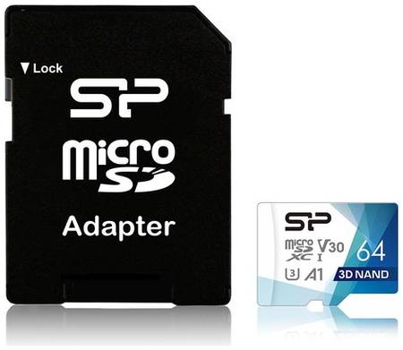 Карта памяти microSDXC UHS-I U3 Silicon Power Superior Pro Colorful 64 ГБ, 100 МБ/с, Class 10, SP064GBSTXDU3V20AB, 1 шт., переходник SD