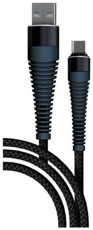 Кабель BORASCO Fishbone, USB Type-C (m) - USB (m), 1м, в оплетке, 3A, черный [38503]