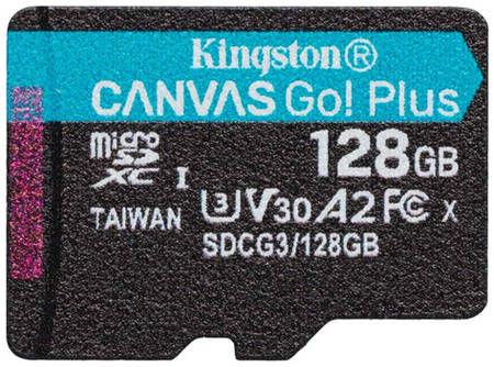 Карта памяти microSDXC UHS-I U3 Kingston Canvas Go! Plus 128 ГБ, 170 МБ/с, Class 10, SDCG3/128GBSP, 1 шт., без адаптера