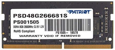 Оперативная память Patriot Signature PSD48G266681S DDR4 - 1x 8ГБ 2666МГц, для ноутбуков (SO-DIMM), Ret 9668829342