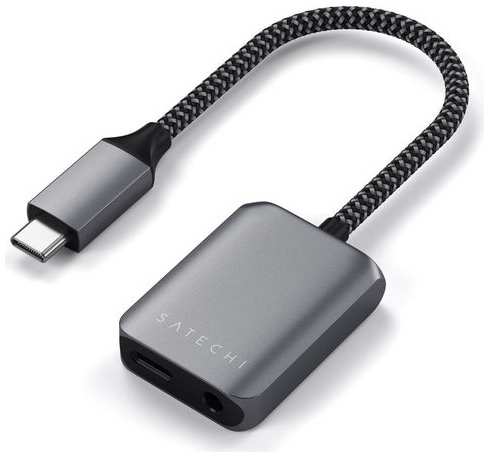 Переходник Satechi, USB Type-C (m) - USB Type-C (f)/Jack 3.5 (f), 0.038м, в оплетке, черный [st-ucapdam] 9668977068