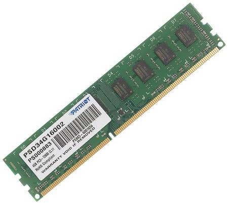 Оперативная память Patriot PSD34G16002 DDR3 - 1x 4ГБ 1600МГц, DIMM, Ret