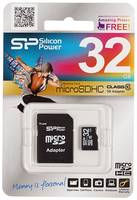 Карта памяти microSDHC Silicon Power 32 ГБ, Class 10, SP032GBSTH010V10SP, 1 шт., переходник SD
