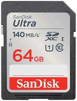 Карта памяти SDXC UHS-I Sandisk Ultra 64 ГБ, 140 МБ/с, Class 10, SDSDUNB-064G-GN6IN
