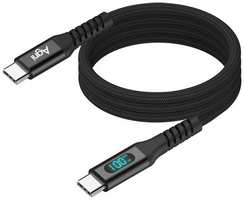 Кабель AGNI UC423-24-100W-СС-LED, USB Type-C (m) - USB Type-C (m), 1м, в оплетке, 5A, черный