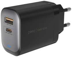 Сетевое зарядное устройство PERO ТС29, USB-A, USB-C, 45Вт, 3A, [тс29gr]