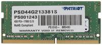 Оперативная память Patriot PSD44G213381S DDR4 - 1x 4ГБ 2133МГц, для ноутбуков (SO-DIMM), Ret