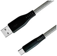 Кабель GAL 2638, USB Type-C (m) - USB (m), 1м, плоский, в оплетке, 2A, серебристый