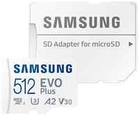 Карта памяти microSDXC UHS-I U3 Samsung EVO PLUS 512 ГБ, 130 МБ/с, Class 10, MB-MC512KA, 1 шт., переходник SD