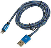 Кабель HAMA 00178300, Lightning (m) - USB (m), 1.5м, MFI, в оплетке, синий