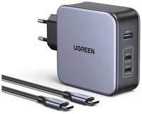 Сетевое зарядное устройство UGREEN 90549, USB + 2 USB type-C, 65Вт, 5A, черный