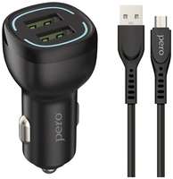 Автомобильное зарядное устройство PERO AC04, 2xUSB, microUSB, 12Вт, 2.4A, [aс04mcb]