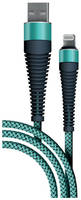 Кабель BORASCO Fishbone, Lightning (m) - USB (m), 1м, в оплетке, 3A, мятный [38510]