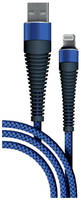 Кабель BORASCO Fishbone, Lightning (m) - USB (m), 1м, в оплетке, 3A, синий [38509]