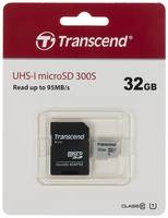 Карта памяти microSDHC UHS-I U1 Transcend 32 ГБ, 100 МБ / с, Class 10, TS32GUSD300S-A, 1 шт., переходник SD