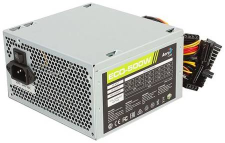 Блок питания ATX AeroCool ECO-500W 4710700957882 500W V2.3 (20/24+4+6pin, вентилятор d120мм) + кабель питания EURO (1.1м) 969032327