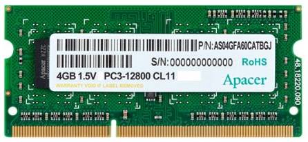 Модуль памяти SODIMM DDR3 4GB Apacer DS.04G2K.KAM PC3-12800 1600MHz 2Rx8 CL11 204-pin 1.5V