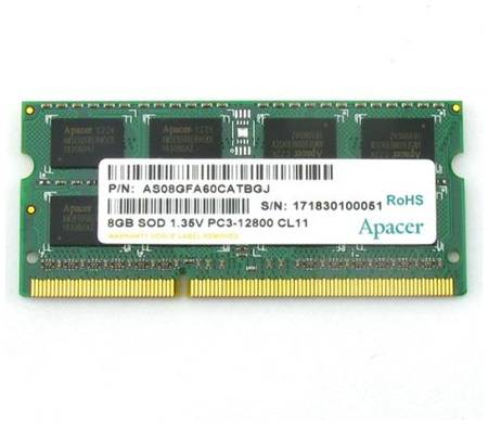Модуль памяти SODIMM DDR3 8GB Apacer DV.08G2K.KAM (AS08GFA60CATBGJ) PC3-12800 1600MHz 2Rx8 CL11 204-pin 1.35V 969055346