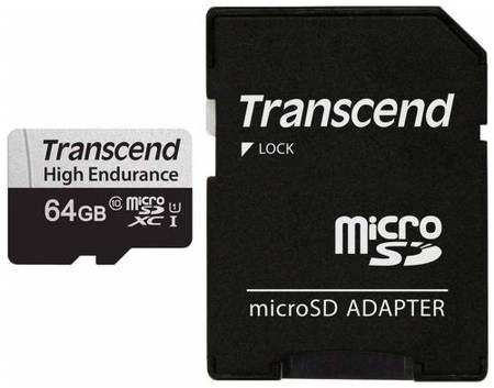 Карта памяти MicroSDXC 64GB Transcend TS64GUSD350V Class 10, UHS-I U1, High Endurance, (SD адаптер), R/W: 100/45 MB/s, 3D TLC