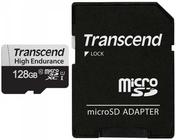 Карта памяти MicroSDXC 128GB Transcend TS128GUSD350V Class 10, UHS-I U1, High Endurance, (SD адаптер), R/W: 100/45 MB/s, 3D TLC 969058919