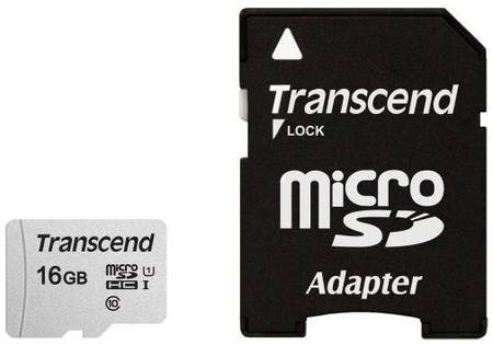 Карта памяти MicroSDHC 16GB Transcend TS16GUSD300S-A Class 10 U1 300S + адаптер