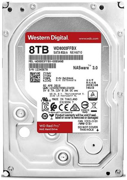 Жесткий диск 8TB SATA 6Gb/s Western Digital WD8003FFBX 3.5″ WD Red Pro 7200rpm 256MB NCQ Bulk 969075642