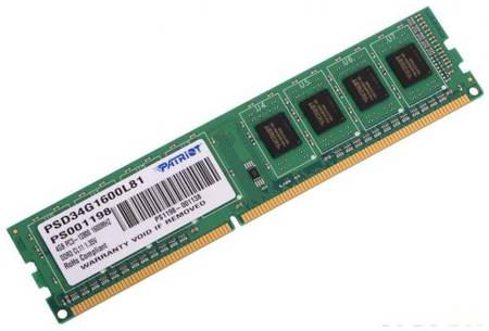 Модуль памяти DDR3L 4GB Patriot Memory PSD34G1600L81 Signature Line PC3-12800 1600MHz CL11 1.35V SR RTL 969079237