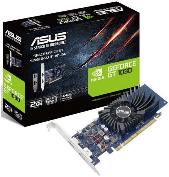 Видеокарта PCI-E ASUS GeForce GT 1030 (GT1030-2G-BRK) 2GB Low Profile GDDR5 64bit 14nm 1228/6008MHz DisplayPort/HDMI RTL