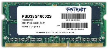 Модуль памяти SODIMM DDR3 8GB Patriot Memory PSD38G16002S PC3-12800 1600MHz CL11 1.5V RTL 969204560