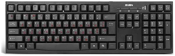Клавиатура Sven Standard 304 SV-03100304UB чёрная, USB+HUB, 104 кнопки