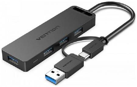 Концентратор USB 3.0 Vention CHTBB OTG USB Type-C+USB 3.0/ 4*USB 3.0, черный - 0.15м 969304986