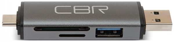 Карт-ридер CBR Gear Type-C/USB 3.0 (2 в 1), до 5 Гбит/с, microSD/T-Flash/SD/SDHC/SDXC, доп.выход USB 3.0 хаб, поддержка OTG, алюминиевый корпус 969316145