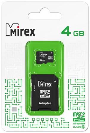 Карта памяти MicroSDHC 4GB Mirex 13613-AD10SD04 Class 10 (SD адаптер) 969325810