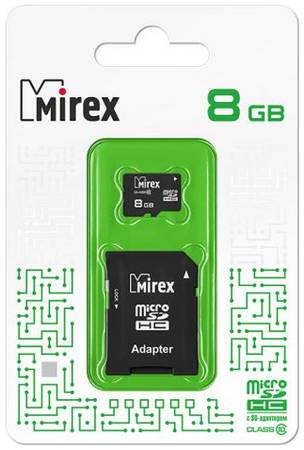 Карта памяти MicroSDHC 8GB Mirex 13613-AD10SD08 Class 10 (SD адаптер)