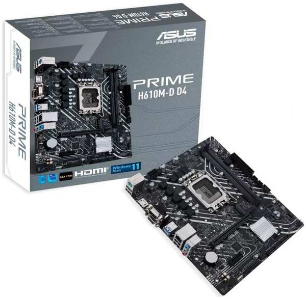 Материнская плата mATX ASUS PRIME H610M-D D4 90MB1A00-M0EAY0 (LGA1700, H610, 2*DDR4(3200), 4*SATA 6G