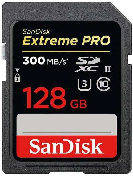 Карта памяти SDXC 128GB SanDisk SDSDXDK-128G-GN4IN Class10 UHS-II U3 чтение до 300 МБ/с, запись до 260 МБ/с